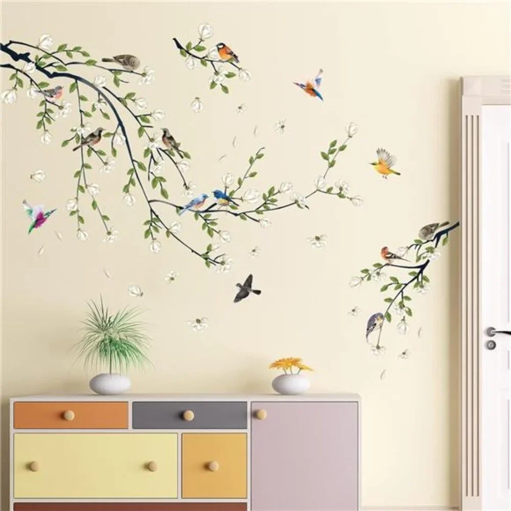 Magnolia Branches Wall Decals White Flower Stickers DIY Removable Home Decor